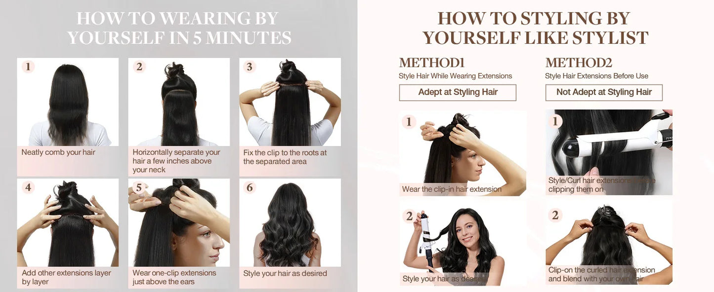 Clip In Hair Extensions Human Hair Brazilian Straight Clip In Natural Black Color Clip Ins Remy Hair 20 22 24 26 Inch 4# Women
