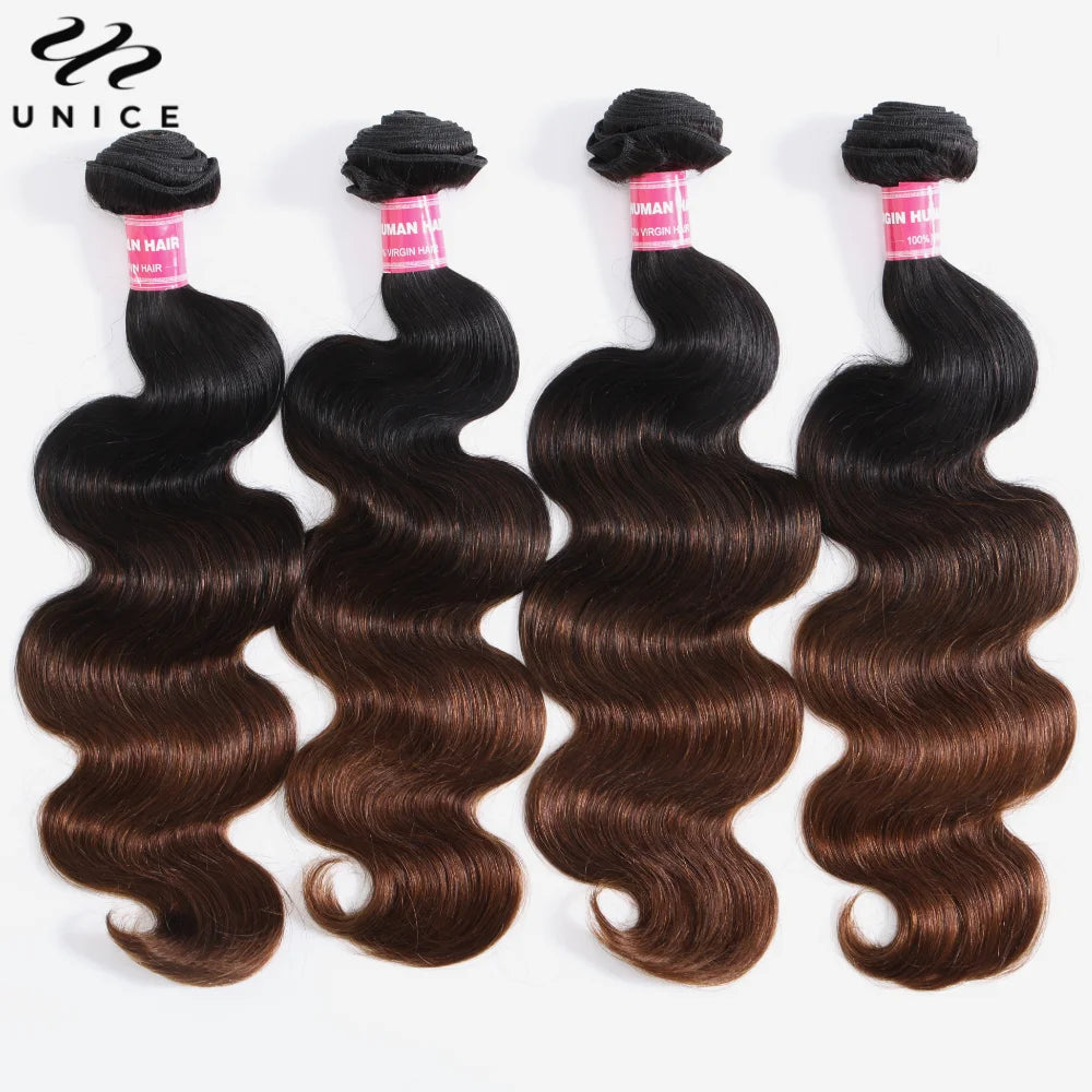 UNice Hair Dark Root Ombre Brown Body Wave Human Hair Bundles 3/4 PCS Deal Sew In Weaves Bundles 100% Human Hair 8-26 Inch