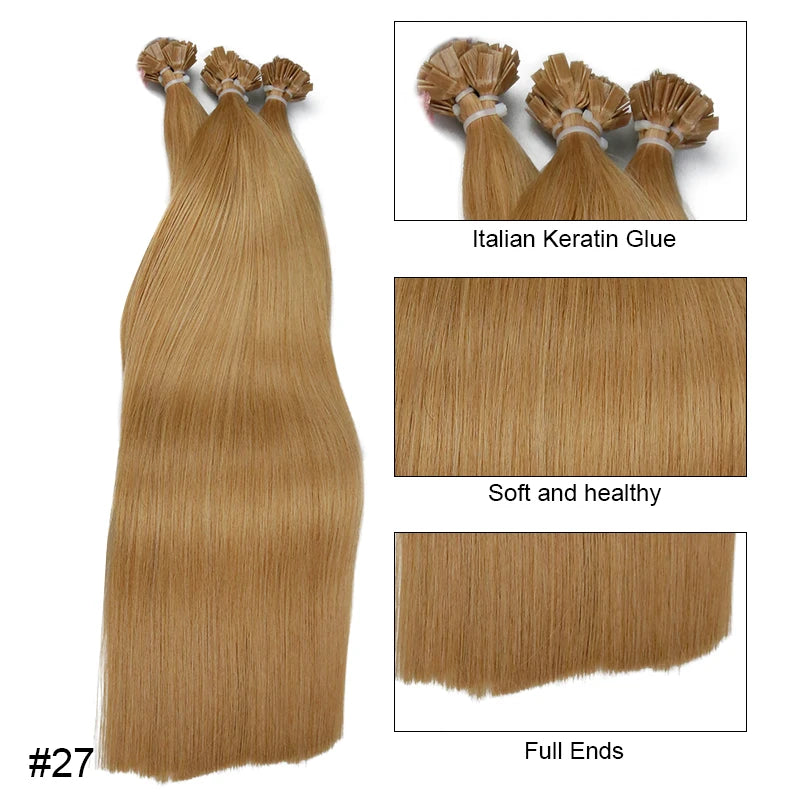 Straight Human Hair Extension By Fusion Flat Tip Keratin Capsules 0.8g/ 1g/Strand 50pcs Natural Hair Extension Ombre Blond Color
