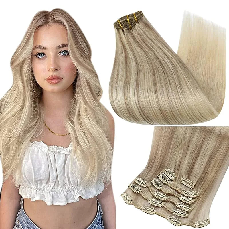 Full Shine Human Hair Extensions Clip in Hair Extensions Human Hair 7PCS 105G Double Weft Hair Extensions Human Hair For Woman