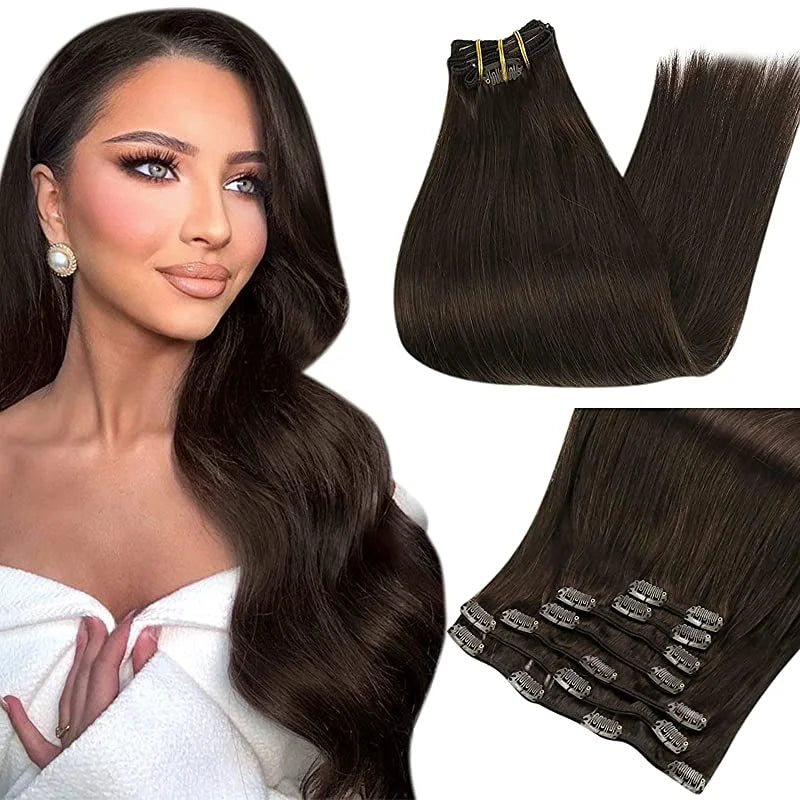 Full Shine Clip in Hair Extensions Human Hair Clip Balayage 7pcs 120g Double Weft Hair Extensions Human Hair For Woman