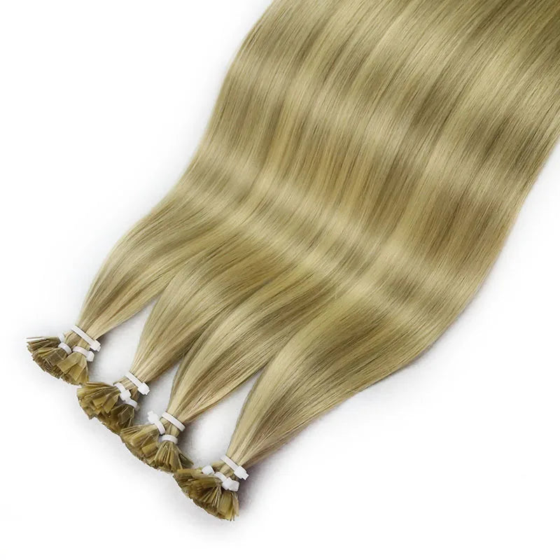 Straight Human Hair Extension By Fusion Flat Tip Keratin Capsules 0.8g/ 1g/Strand 50pcs Natural Hair Extension Ombre Blond Color