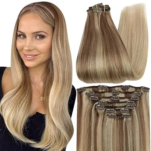 Full Shine Clip in Hair Extensions Human Hair Clip Balayage 7pcs 120g Double Weft Hair Extensions Human Hair For Woman