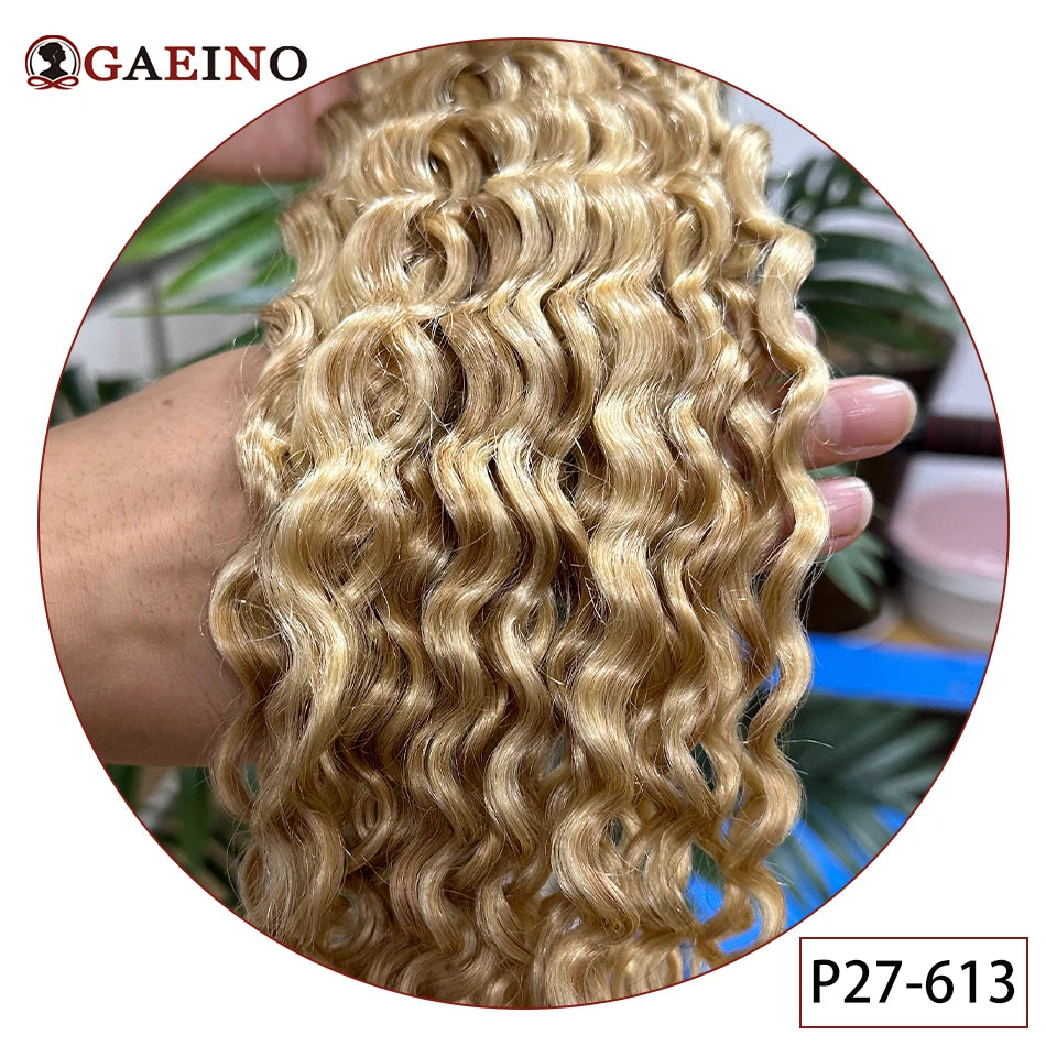 Water Wave Clip In Hair Extensions Real Human Hair 7Pcs/Set Chestnut And Bronzed Blonde Highlights Curly Clip On Hair Extensions