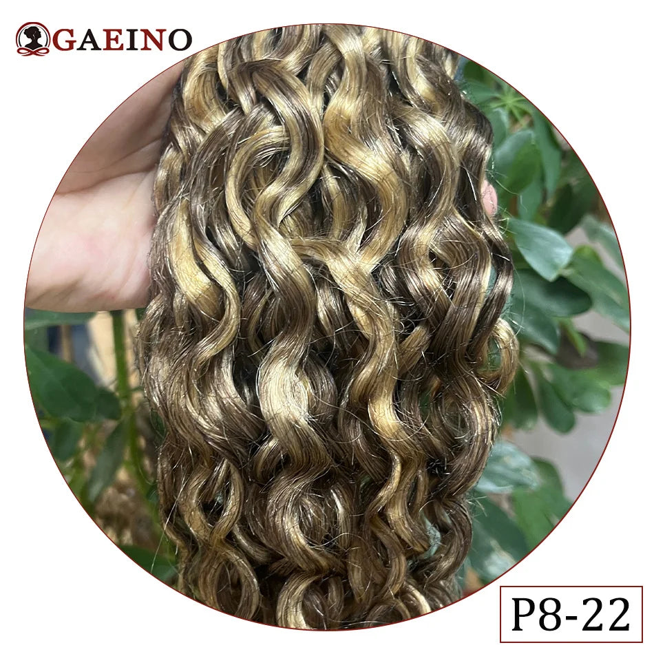 Water Wave Clip In Hair Extensions Real Human Hair 7Pcs/Set Chestnut And Bronzed Blonde Highlights Curly Clip On Hair Extensions