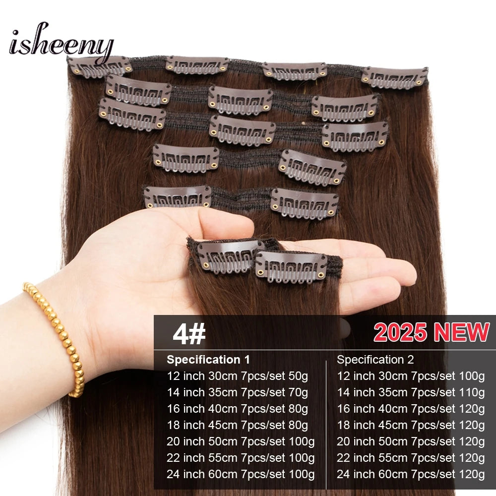 Isheeny 12"-24" Clip In Human Hair Extensions Brazilian Remy Natural Clip Human Hair Extension Real Natural Clip On 50G-120G NEW