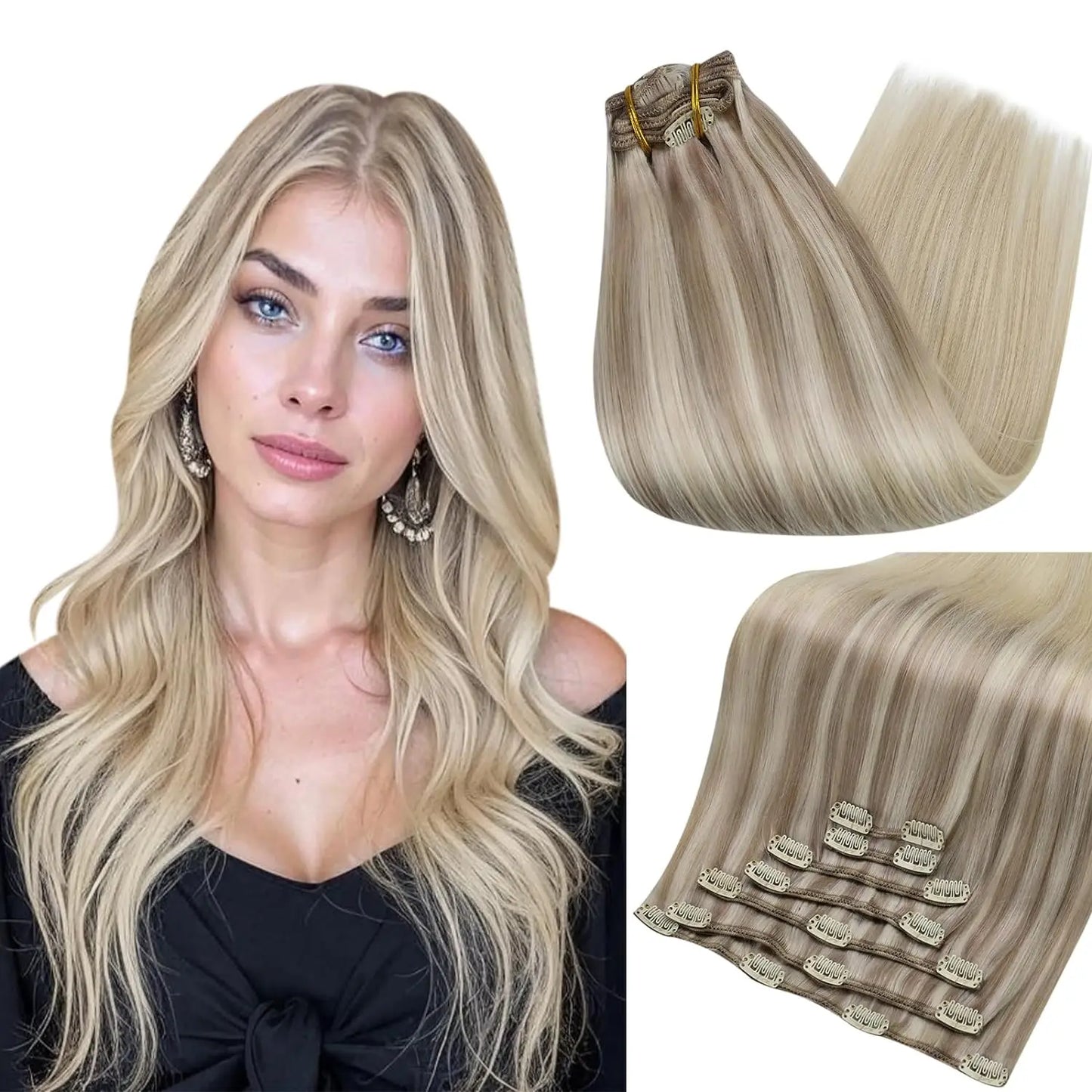 Full Shine Clip in Hair Extensions Human Hair Clip Balayage 7pcs 120g Double Weft Hair Extensions Human Hair For Woman