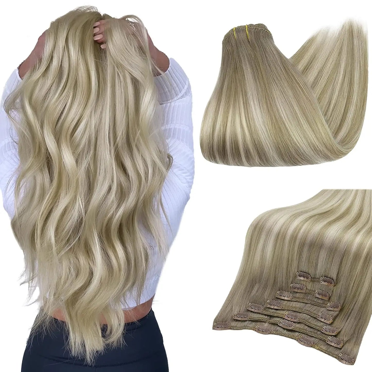 Full Shine Clip in Hair Extensions Human Hair Clip Balayage 7pcs 120g Double Weft Hair Extensions Human Hair For Woman