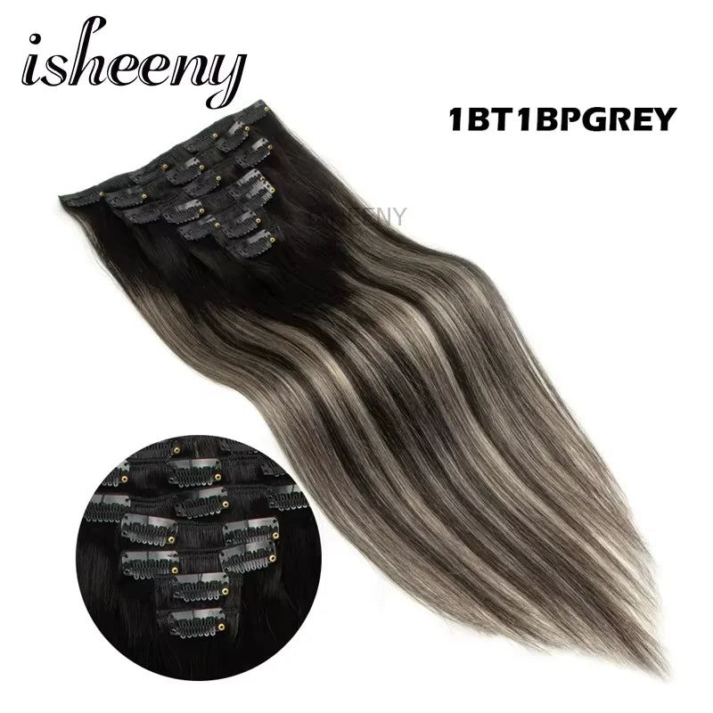 Isheeny 12"-24" Clip In Human Hair Extensions Brazilian Remy Natural Clip Human Hair Extension Real Natural Clip On 50G-120G NEW