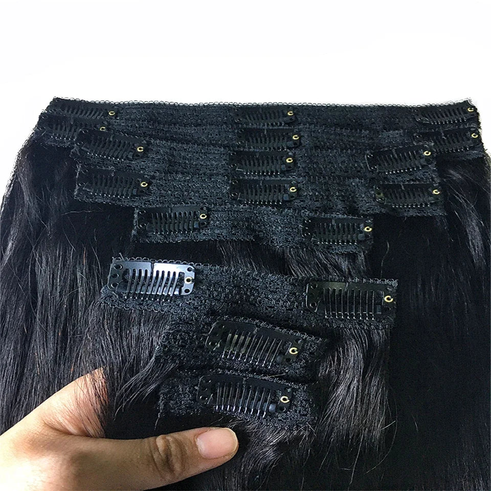 Clip In Hair Extensions Human Hair Brazilian Straight Clip In Natural Black Color Clip Ins Remy Hair 20 22 24 26 Inch 4# Women