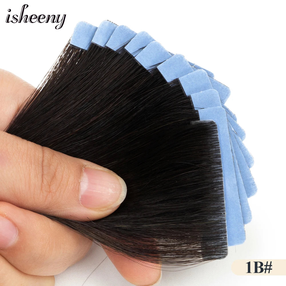 Isheeny Invisible Tape In Hair Extensions 12" 16" 20" 22" Skin Weft Tape Ins 10pcs Natural Straight Machine Made Remy Human Hair