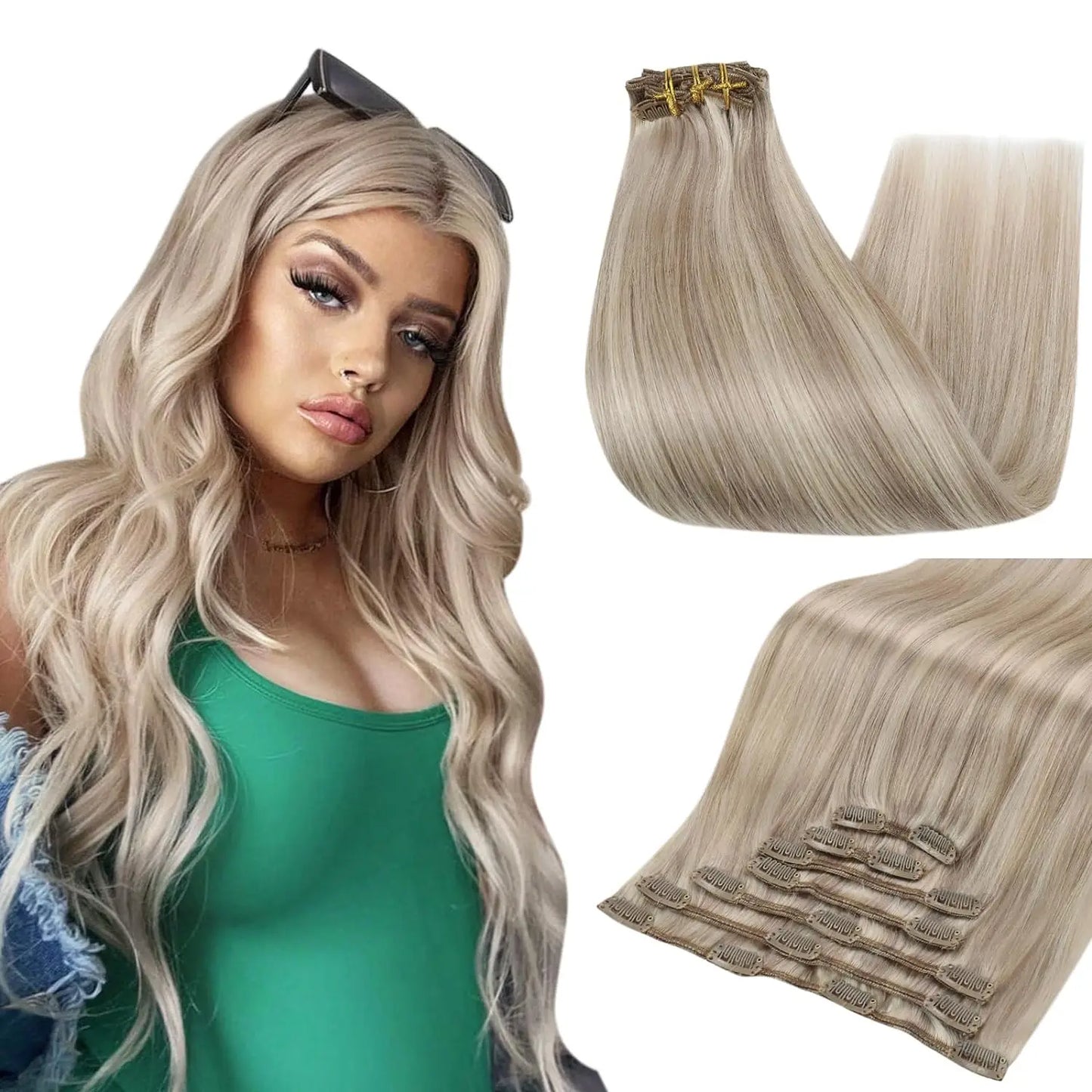 Full Shine Clip in Hair Extensions Human Hair Clip Balayage 7pcs 120g Double Weft Hair Extensions Human Hair For Woman