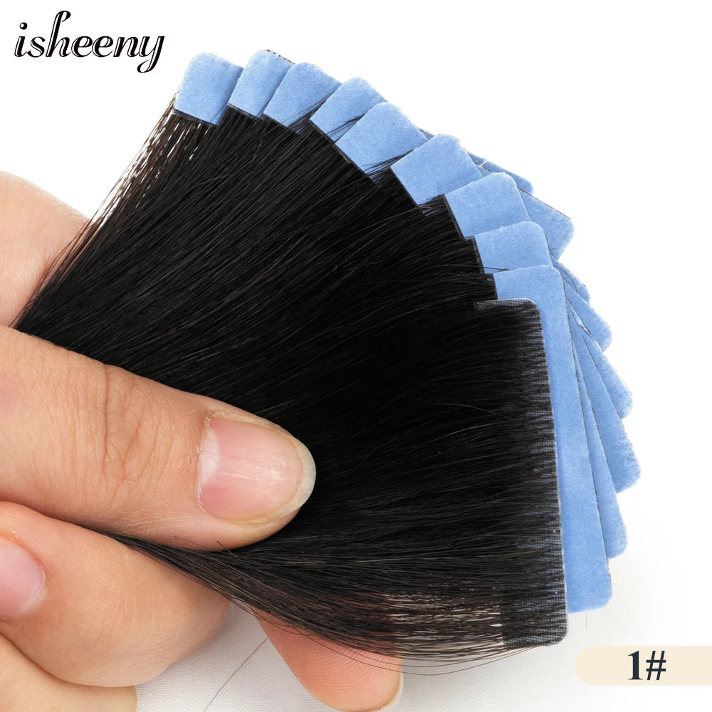 Isheeny Invisible Tape In Hair Extensions 12" 16" 20" 22" Skin Weft Tape Ins 10pcs Natural Straight Machine Made Remy Human Hair
