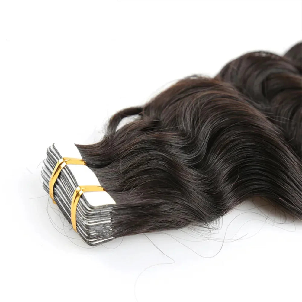 Deep Wave Tape in Hair Extensions Human Hair Natural Black Brazilian Curly Tape in Extensions Human Hair For Women 20Pcs/Set 50G
