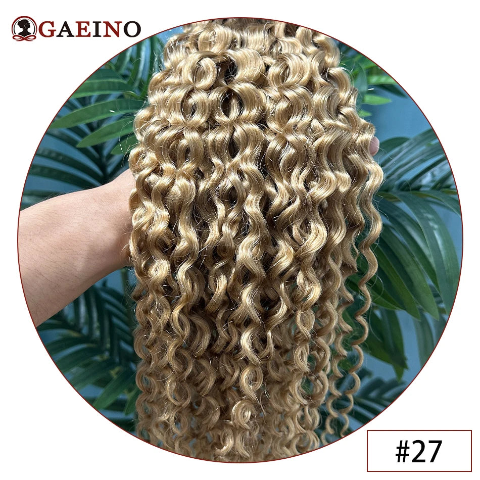 Water Wave Clip In Hair Extensions Real Human Hair 7Pcs/Set Chestnut And Bronzed Blonde Highlights Curly Clip On Hair Extensions
