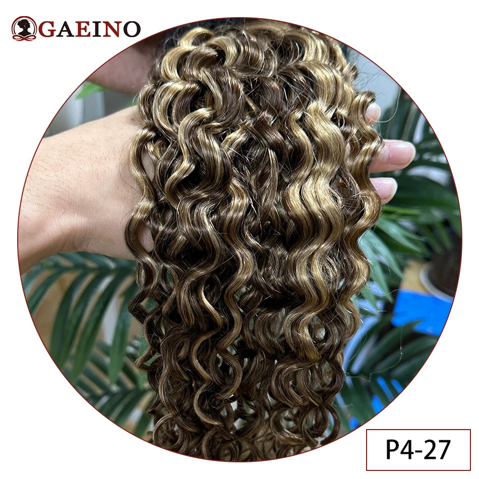 Water Wave Clip In Hair Extensions Real Human Hair 7Pcs/Set Chestnut And Bronzed Blonde Highlights Curly Clip On Hair Extensions