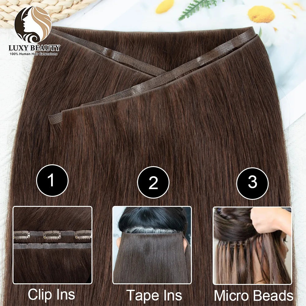 Long Tape Weft Human Hair Extensions 12"-22" Invisible Inject PU Skin Flat Weft Hair Bundles 100g Sewing In Micro Links Hair