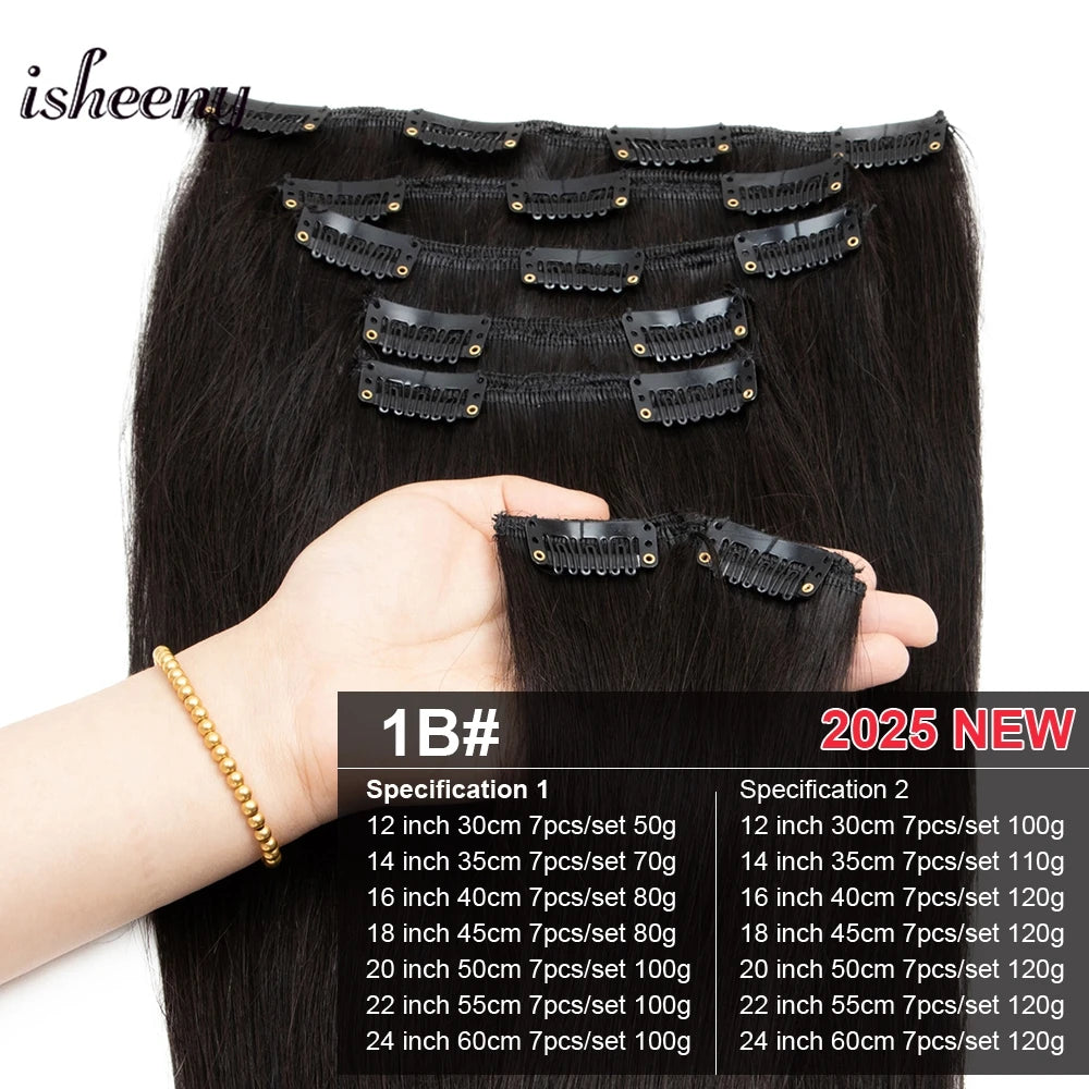 Isheeny 12"-24" Clip In Human Hair Extensions Brazilian Remy Natural Clip Human Hair Extension Real Natural Clip On 50G-120G NEW