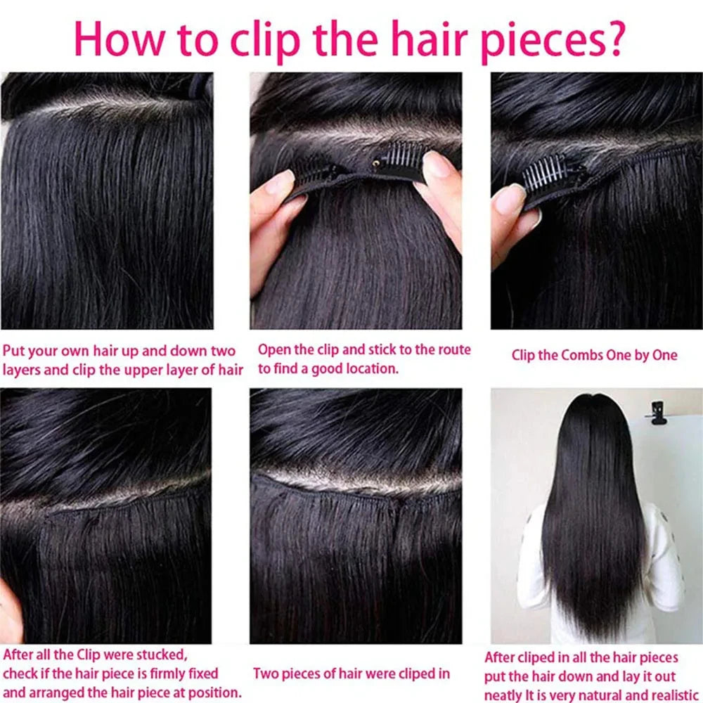 Clip In Hair Extensions Human Hair Brazilian Straight Clip In Natural Black Color Clip Ins Remy Hair 20 22 24 26 Inch 4# Women