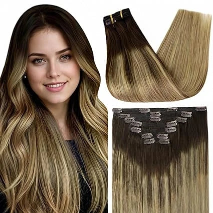 Full Shine Clip in Hair Extensions Human Hair Clip Balayage 7pcs 120g Double Weft Hair Extensions Human Hair For Woman