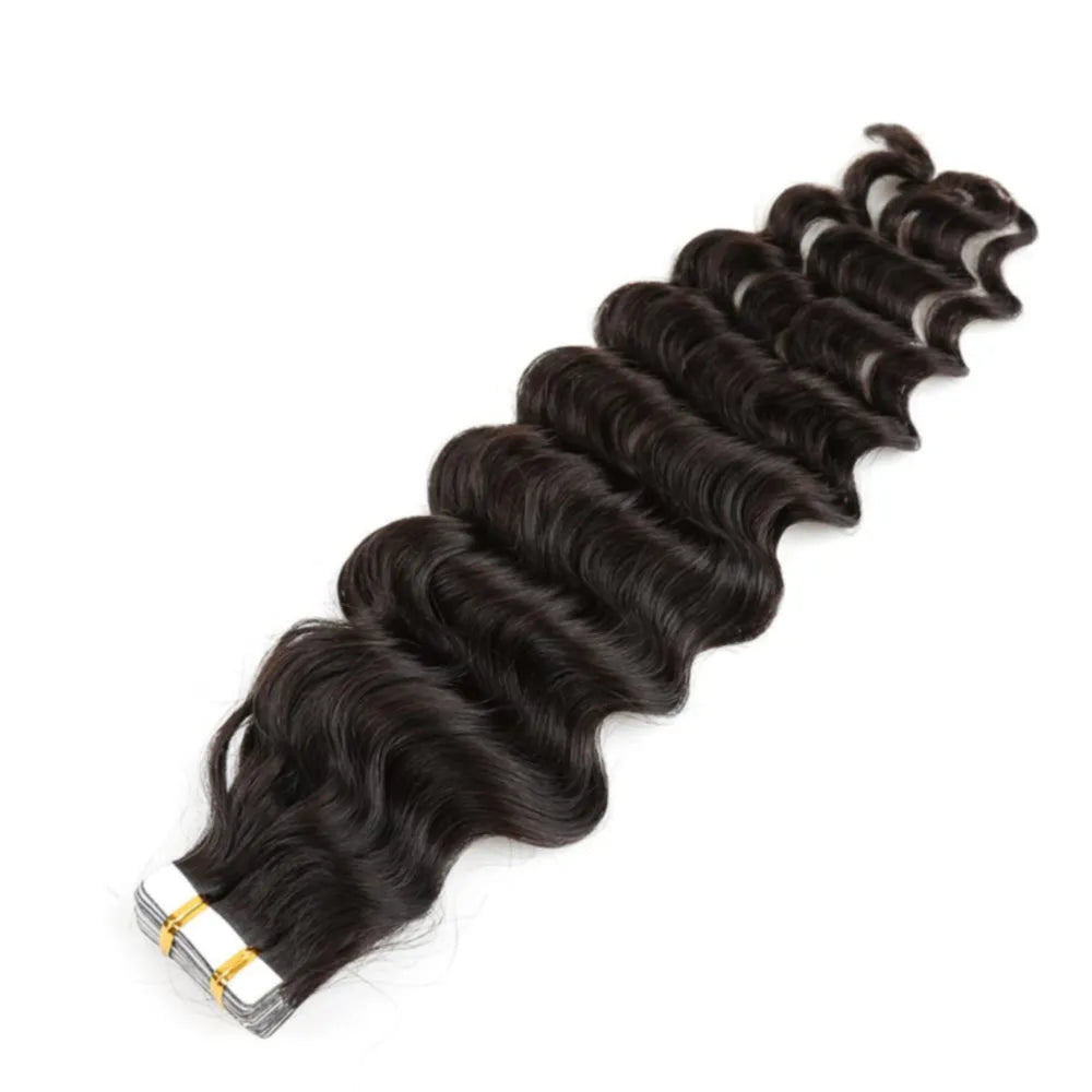 Deep Wave Tape in Hair Extensions Human Hair Natural Black Brazilian Curly Tape in Extensions Human Hair For Women 20Pcs/Set 50G