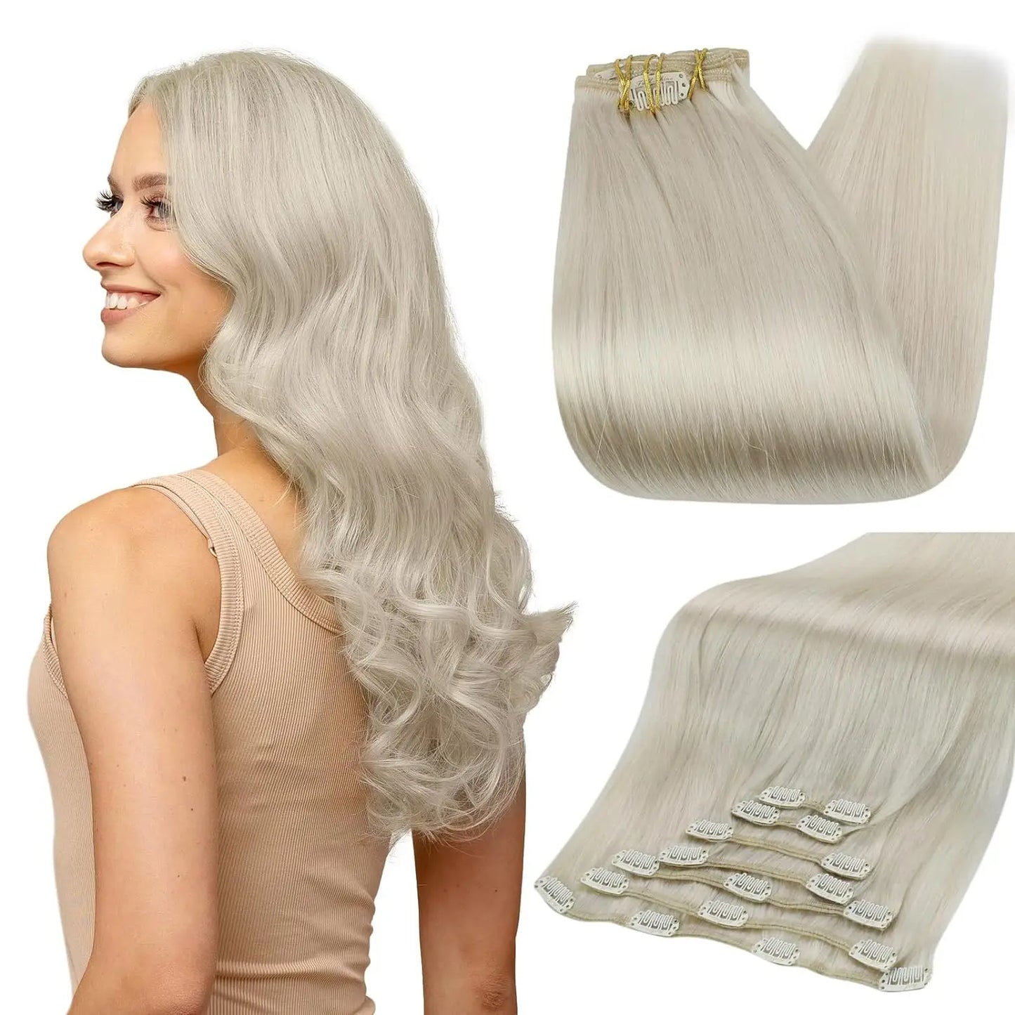 Full Shine Clip in Hair Extensions Human Hair Clip Balayage 7pcs 120g Double Weft Hair Extensions Human Hair For Woman