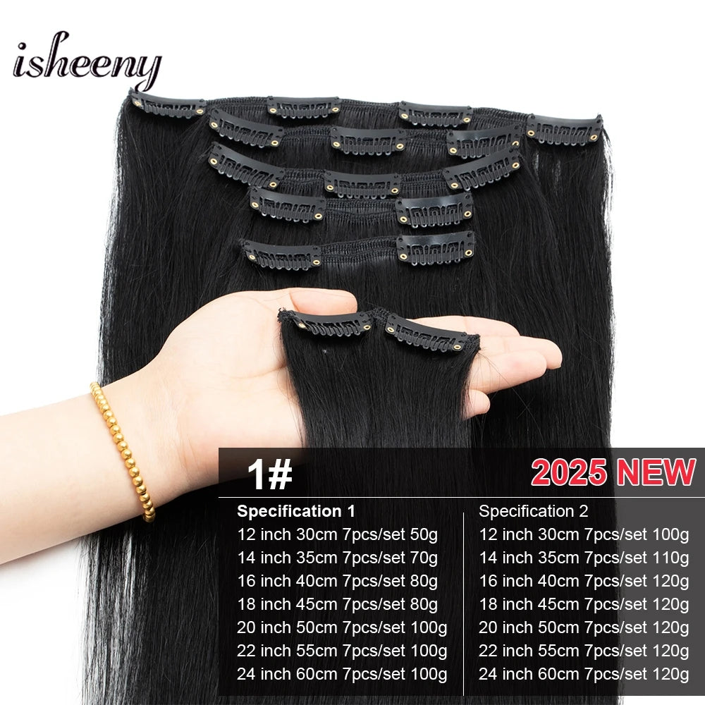 Isheeny 12"-24" Clip In Human Hair Extensions Brazilian Remy Natural Clip Human Hair Extension Real Natural Clip On 50G-120G NEW