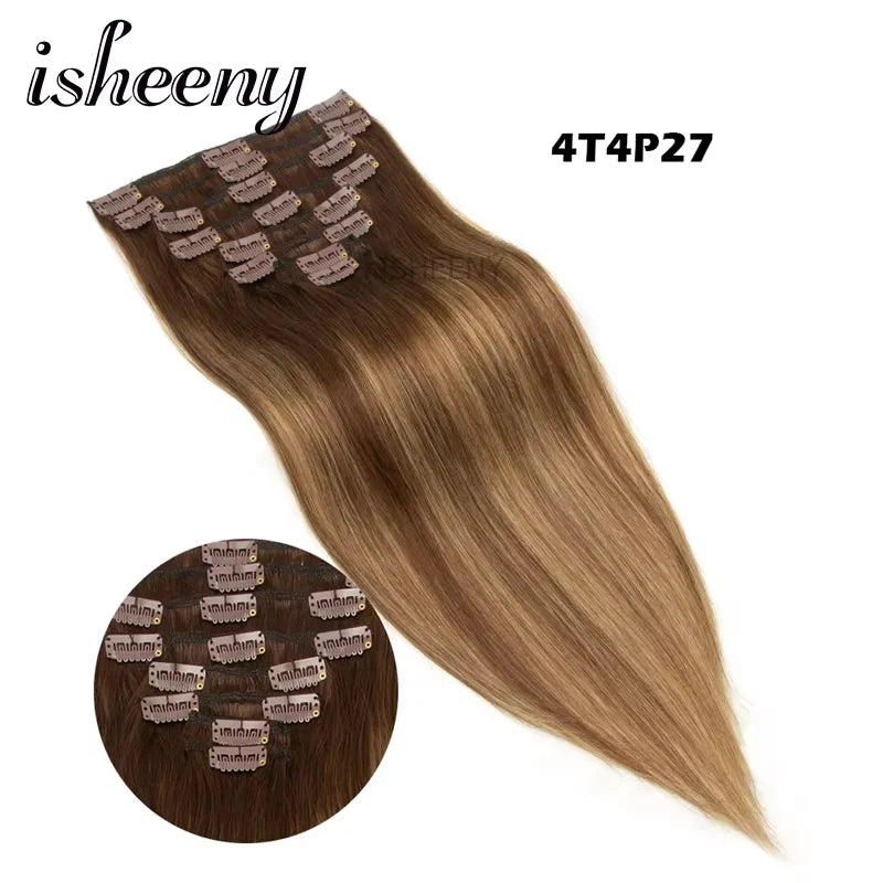 Isheeny 12"-24" Clip In Human Hair Extensions Brazilian Remy Natural Clip Human Hair Extension Real Natural Clip On 50G-120G NEW
