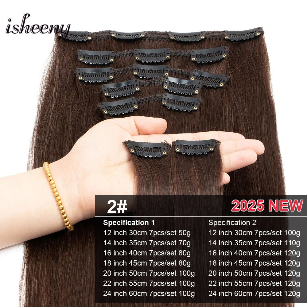Isheeny 12"-24" Clip In Human Hair Extensions Brazilian Remy Natural Clip Human Hair Extension Real Natural Clip On 50G-120G NEW