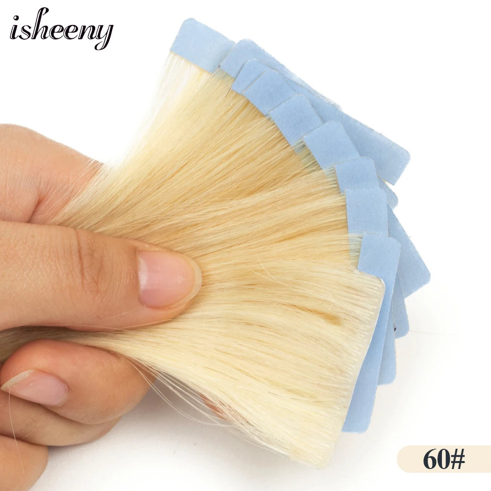 Isheeny Invisible Tape In Hair Extensions 12" 16" 20" 22" Skin Weft Tape Ins 10pcs Natural Straight Machine Made Remy Human Hair