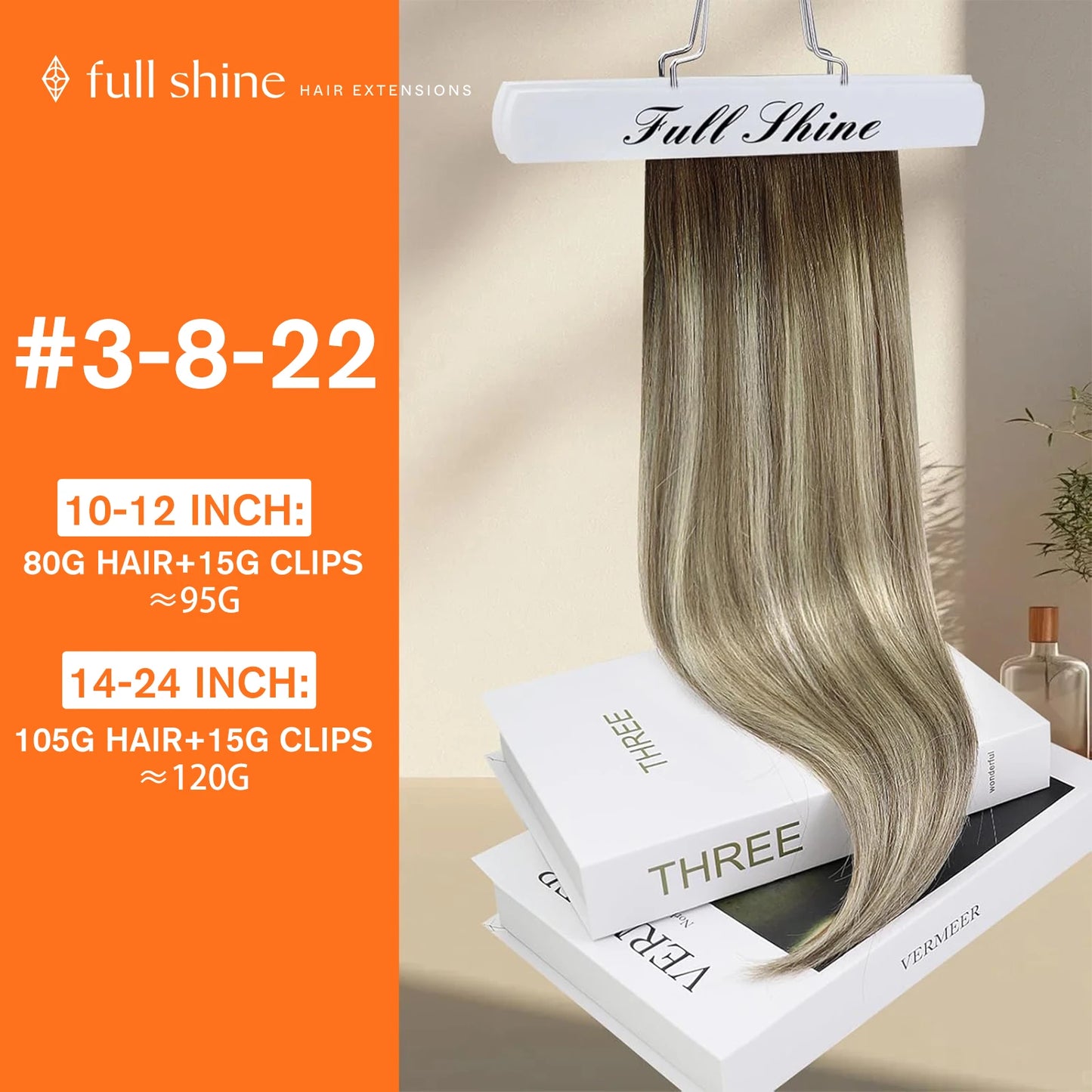 Full Shine Clip in Hair Extensions Human Hair Clip Balayage 7pcs 120g Double Weft Hair Extensions Human Hair For Woman