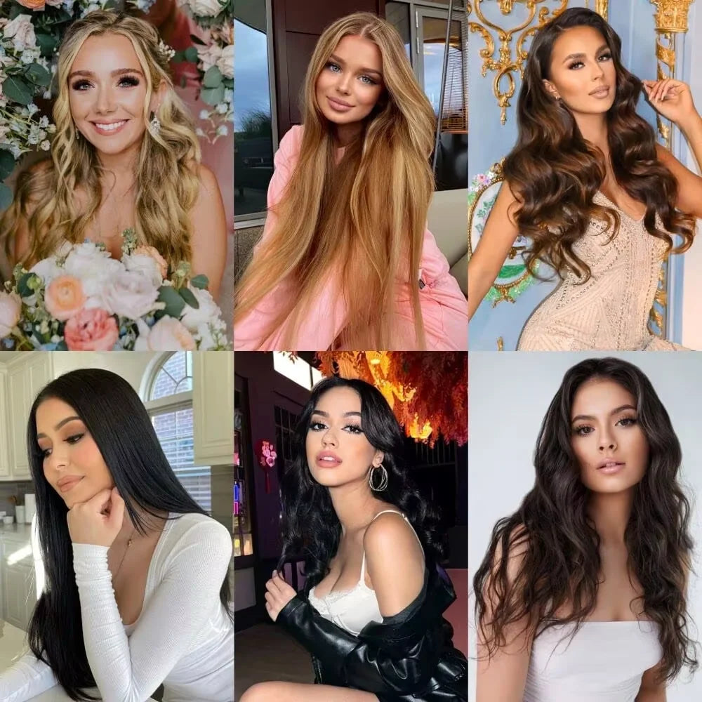 Clip In Hair Extensions Human Hair Brazilian Straight Clip In Natural Black Color Clip Ins Remy Hair 20 22 24 26 Inch 4# Women