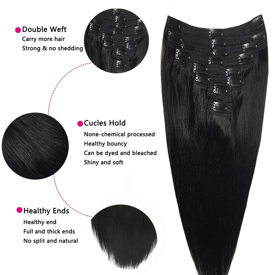 Clip In Hair Extensions Human Hair Brazilian Straight Clip In Natural Black Color Clip Ins Remy Hair 20 22 24 26 Inch 4# Women