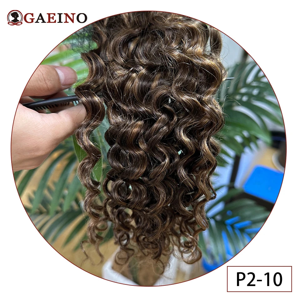 Water Wave Clip In Hair Extensions Real Human Hair 7Pcs/Set Chestnut And Bronzed Blonde Highlights Curly Clip On Hair Extensions