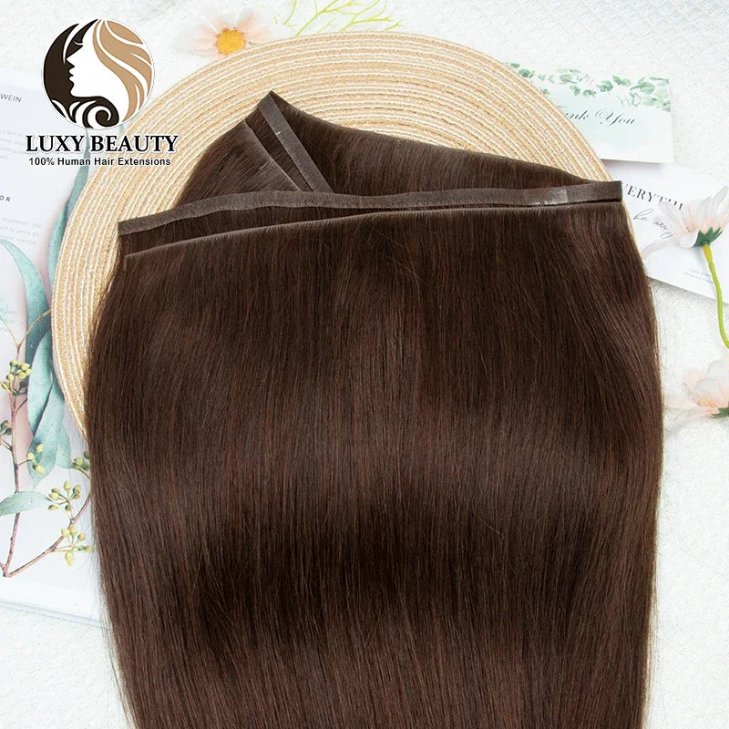 Long Tape Weft Human Hair Extensions 12"-22" Invisible Inject PU Skin Flat Weft Hair Bundles 100g Sewing In Micro Links Hair