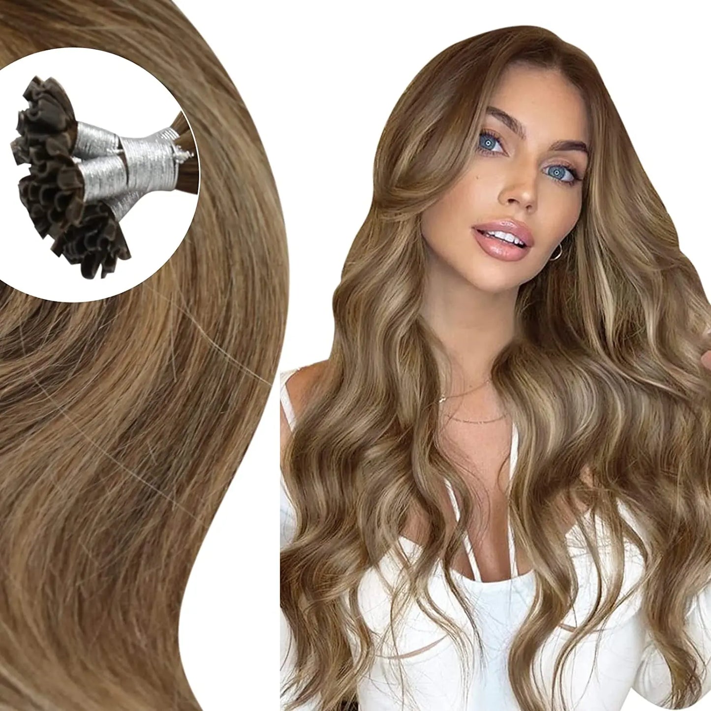 Full Shine U Tip Hair Extensions Fusion Hair Balayage Color 40-50g Keratin Glue Beads Prebonded Remy Human Hair Extensions