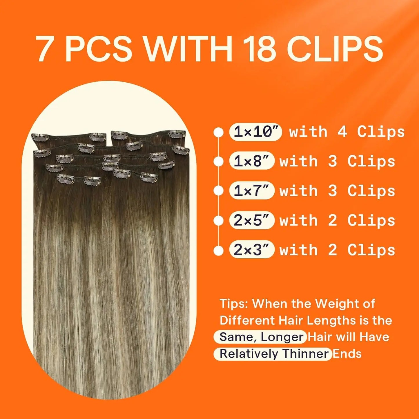Full Shine Clip in Hair Extensions Human Hair Clip Balayage 7pcs 120g Double Weft Hair Extensions Human Hair For Woman