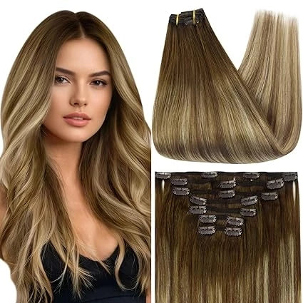 Full Shine Clip in Hair Extensions Human Hair Clip Balayage 7pcs 120g Double Weft Hair Extensions Human Hair For Woman