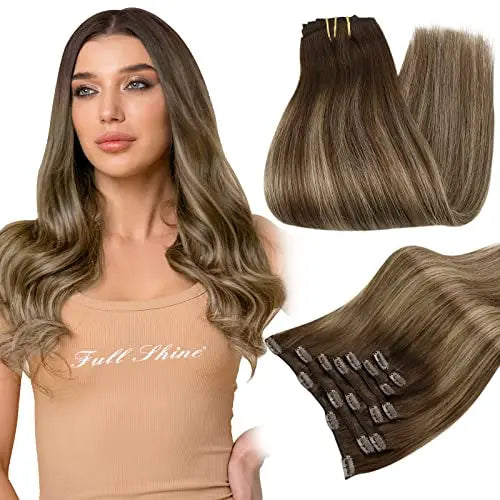 Full Shine Clip in Hair Extensions Human Hair Clip Balayage 7pcs 120g Double Weft Hair Extensions Human Hair For Woman