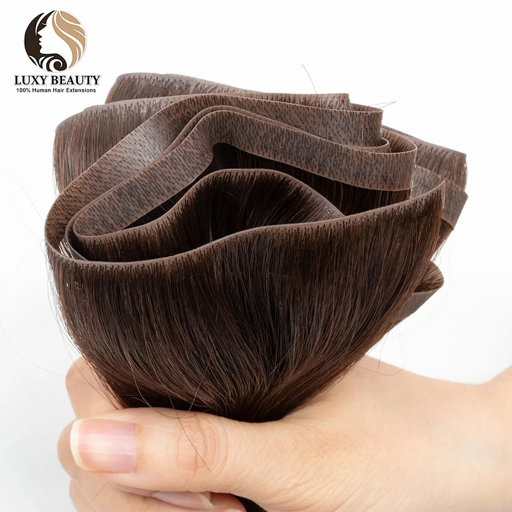 Long Tape Weft Human Hair Extensions 12"-22" Invisible Inject PU Skin Flat Weft Hair Bundles 100g Sewing In Micro Links Hair