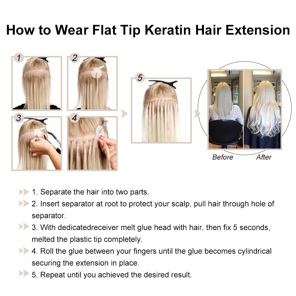 Straight Human Hair Extension By Fusion Flat Tip Keratin Capsules 0.8g/ 1g/Strand 50pcs Natural Hair Extension Ombre Blond Color