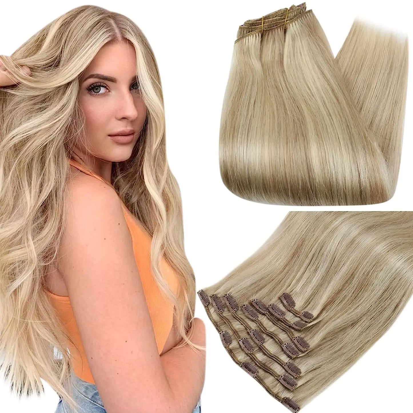 Full Shine Clip in Hair Extensions Human Hair Clip Balayage 7pcs 120g Double Weft Hair Extensions Human Hair For Woman