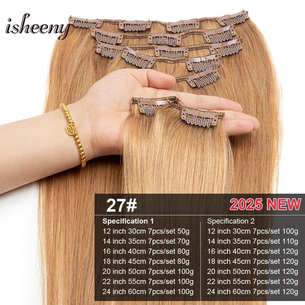 Isheeny 12"-24" Clip In Human Hair Extensions Brazilian Remy Natural Clip Human Hair Extension Real Natural Clip On 50G-120G NEW