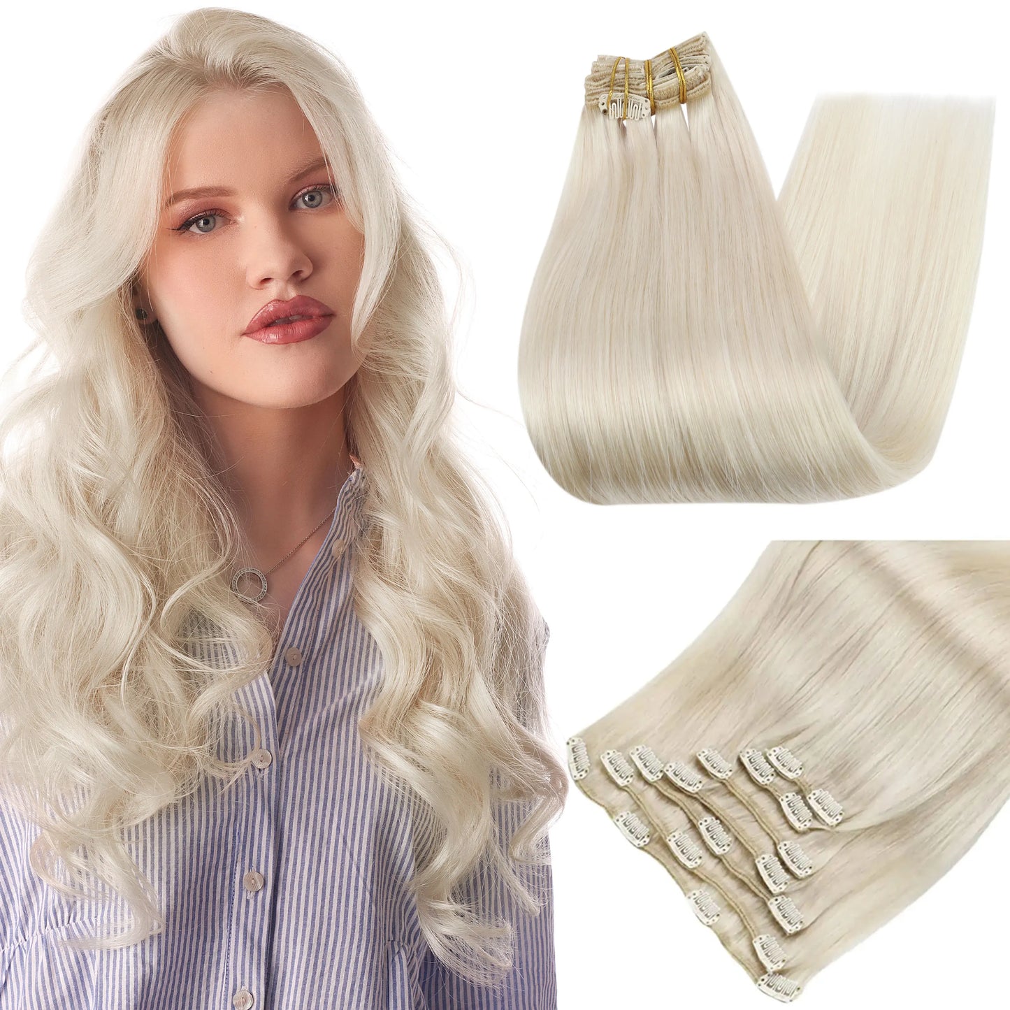 Full Shine Clip in Hair Extensions Human Hair Clip Balayage 7pcs 120g Double Weft Hair Extensions Human Hair For Woman