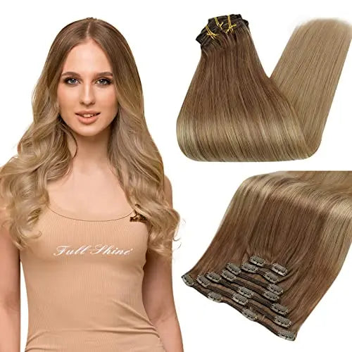 Full Shine Clip in Hair Extensions Human Hair Clip Balayage 7pcs 120g Double Weft Hair Extensions Human Hair For Woman