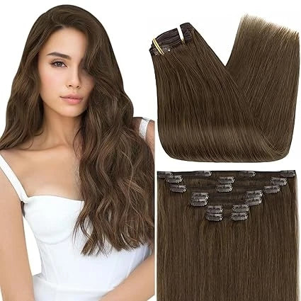 Full Shine Clip in Hair Extensions Human Hair Clip Balayage 7pcs 120g Double Weft Hair Extensions Human Hair For Woman