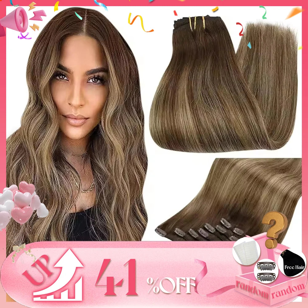 Full Shine Human Hair Extensions Clip in Hair Extensions Human Hair 7PCS 105G Double Weft Hair Extensions Human Hair For Woman