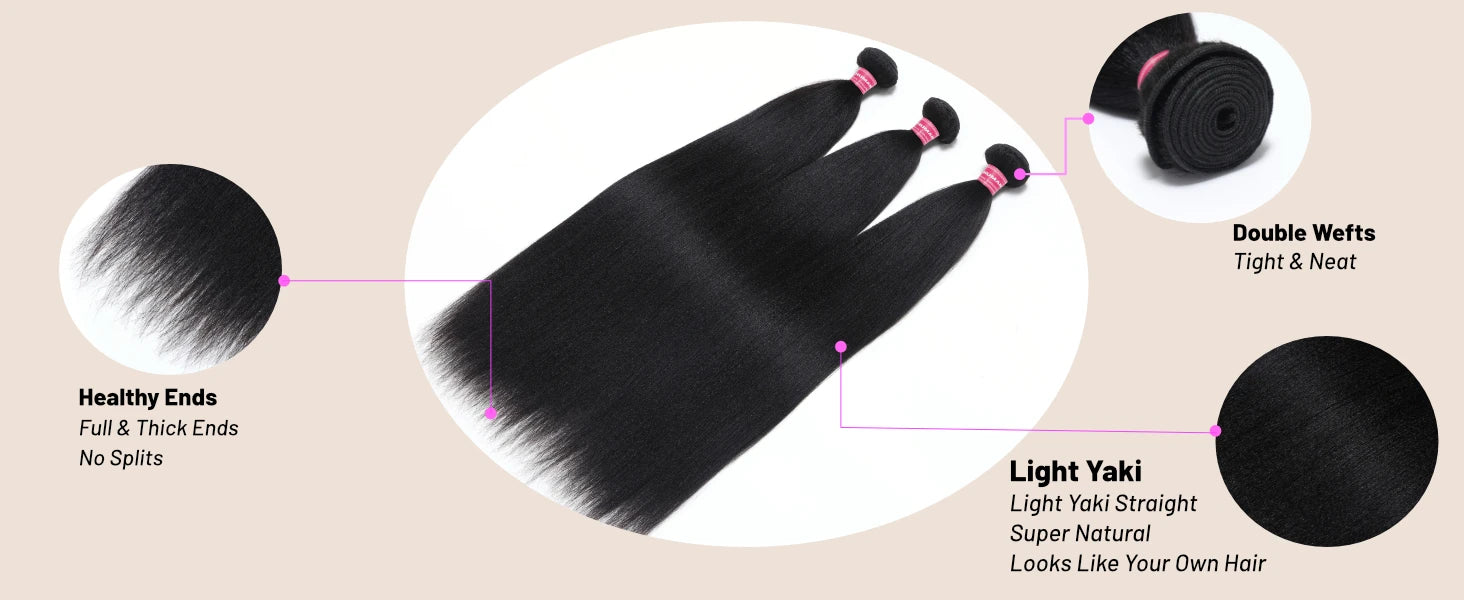 UNice Hair Yaki Straight Human Hair Bundles 100g Per Bundle 100% Human Hair Sew In Weaves 8-26 Inch Natutral Color 1/3/4 Bundles