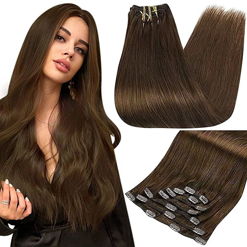 Full Shine Clip in Hair Extensions Human Hair Clip Balayage 7pcs 120g Double Weft Hair Extensions Human Hair For Woman