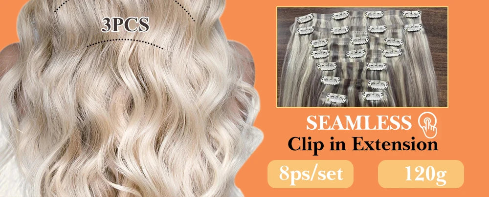 Full Shine Clip in Hair Extensions Human Hair Clip Balayage 7pcs 120g Double Weft Hair Extensions Human Hair For Woman